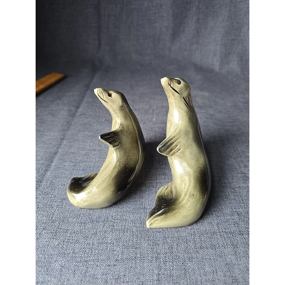 Vintage Lipper and Mann Seals Porcelain Salt and Pepper Shakers Nautical Mermaid